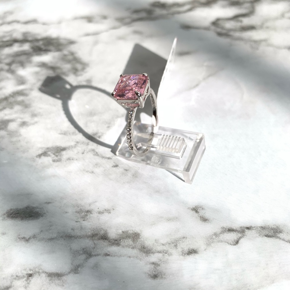 925 Pink Sapphire Solitaire CZ Ring - Picture 4 of 4